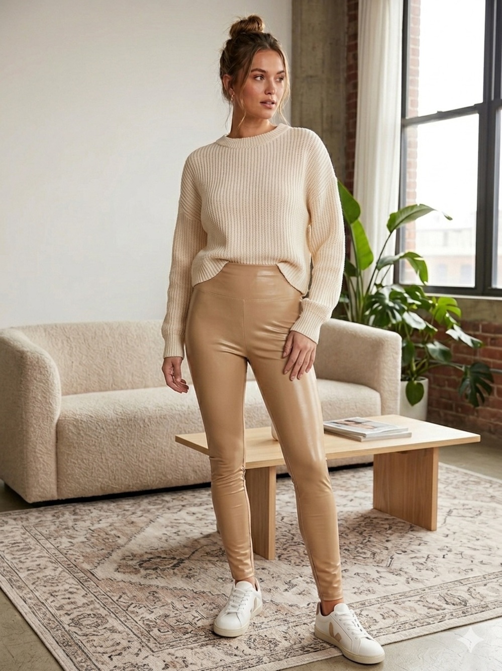 Faux Leather Cropped Ankle Pants in Camel